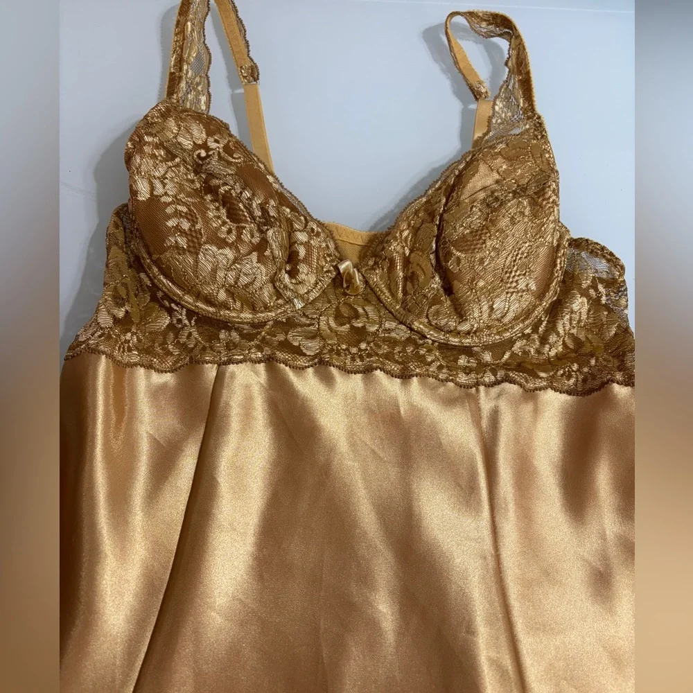 Victoria's Secret Gold Satin Lace Chemise